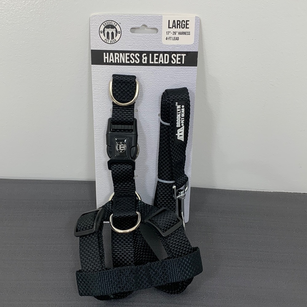 Dog Harness & Lead Set Pet Gear L Black NWT